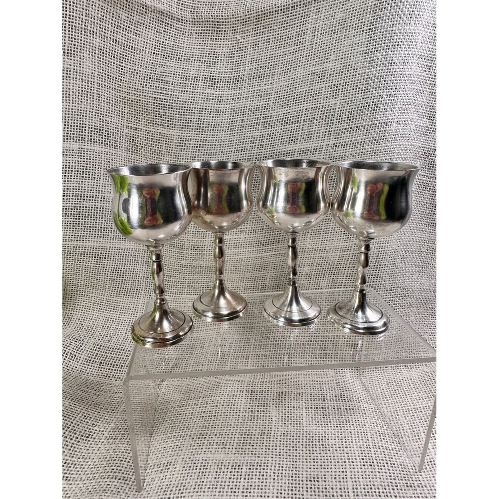 Vintage Silver Plate Cordial Goblets Set of‎ 4 Old World Barware Cottagecore